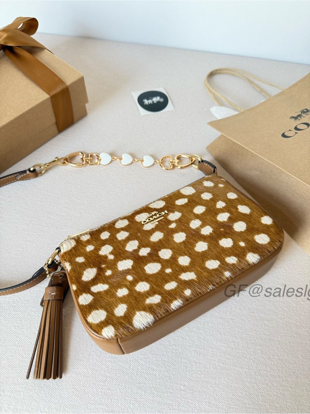 NWT Coach Nolita 19 With Deer Print Small Bag Wristlet Gift Set+Chain Exten